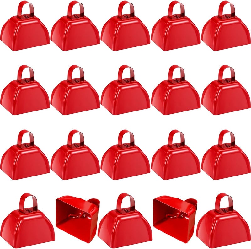 cssopenss 20 Pcs Metal Cowbell 3 Inch Noisemaker Cheering Bell Red Cow Bells for Sporting Events, Football Games,Weddings and Celebrations - Image 1